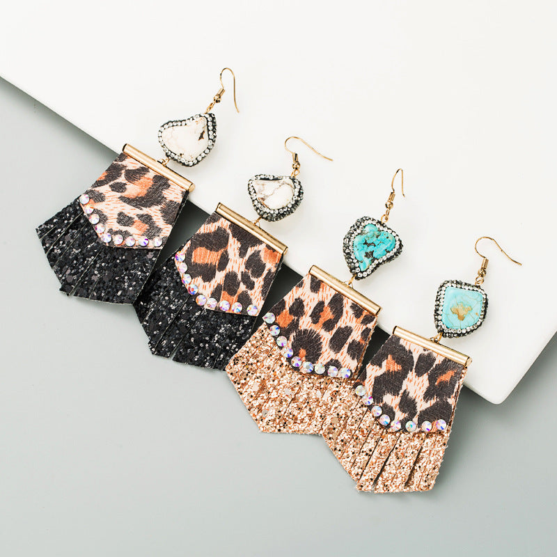 On-trend Leopard-print Long Leather Exaggerated Earrings