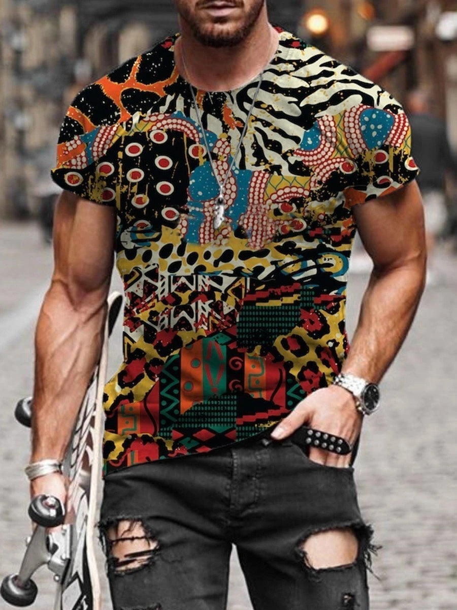 Men's Clothing Abstract Painting Digital Printing Short-Sleeved Street Casual Trendy T-shirt