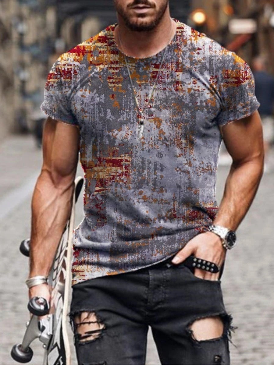 Men's Clothing Abstract Painting Digital Printing Short-Sleeved Street Casual Trendy T-shirt