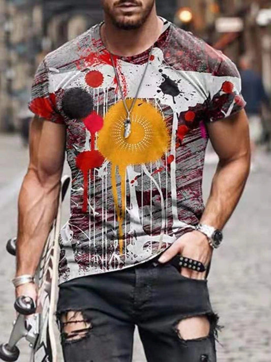 Men's Clothing Abstract Painting Digital Printing Short-Sleeved Street Casual Trendy T-shirt