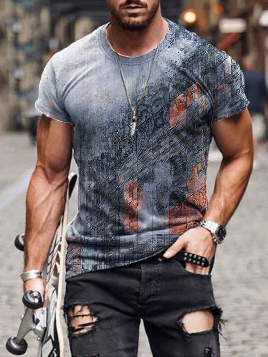 Men's Clothing Abstract Painting Digital Printing Short-Sleeved Street Casual Trendy T-shirt