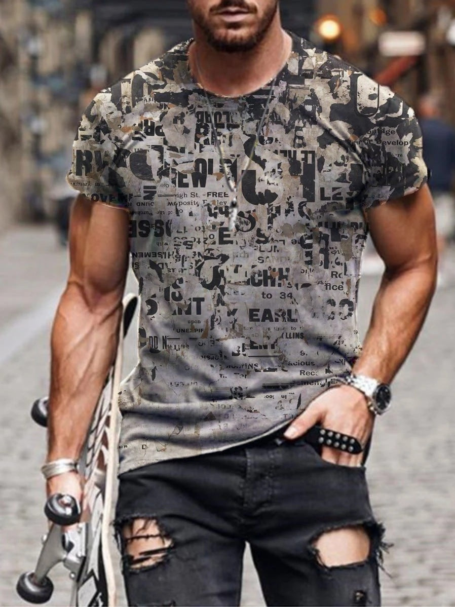 Men's Clothing Abstract Painting Digital Printing Short-Sleeved Street Casual Trendy T-shirt