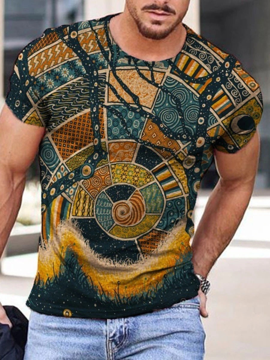 Men's Clothing Abstract Painting Digital Printing Short-Sleeved Street Casual Trendy T-shirt