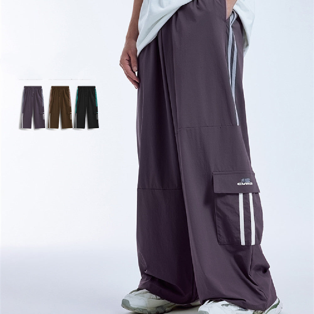 Men's Clothing Cut Side Stripe Wide-leg Pants Trendy Brand New Retro Color Contrast Patchwork Casual Wide-leg Pants