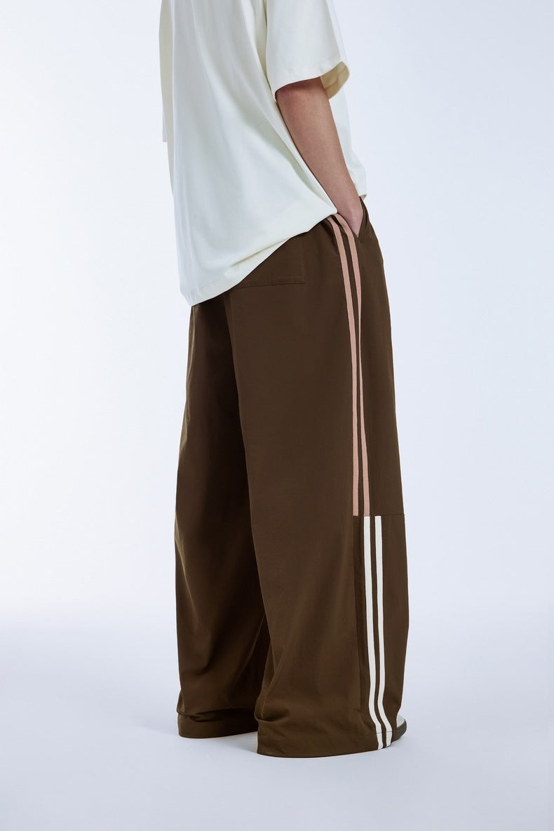 Men's Clothing Cut Side Stripe Wide-leg Pants Trendy Brand New Retro Color Contrast Patchwork Casual Wide-leg Pants