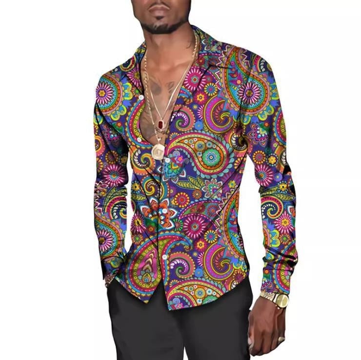 Men's Shirt Fashion Casual Printing Trendy Long Shirt Clothing