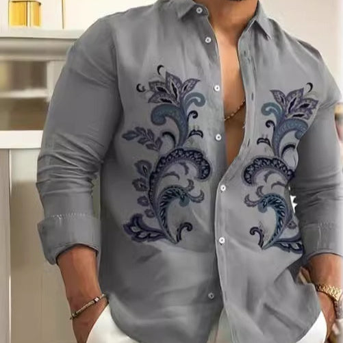 Men's Shirt Fashion Casual Printing Trendy Long Shirt Clothing