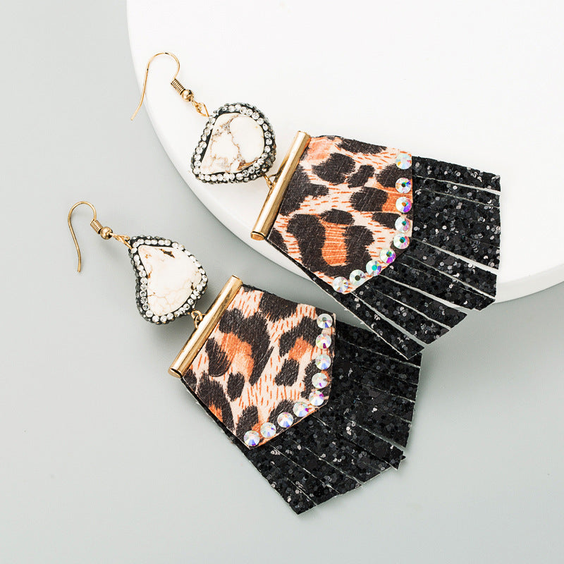 On-trend Leopard-print Long Leather Exaggerated Earrings