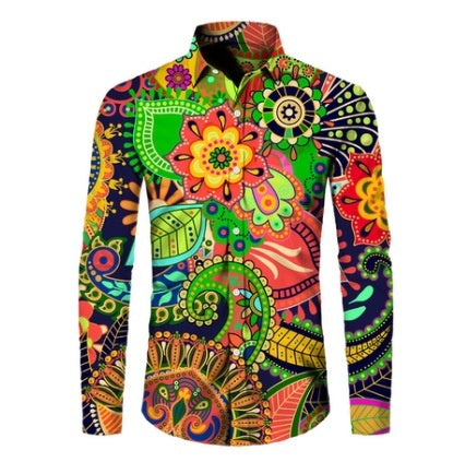 Men's Shirt Fashion Casual Printing Trendy Long Shirt Clothing