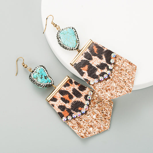 On-trend Leopard-print Long Leather Exaggerated Earrings