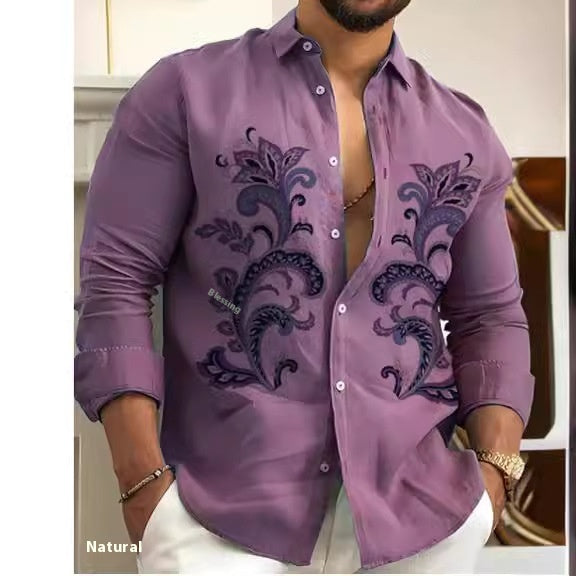 Men's Shirt Fashion Casual Printing Trendy Long Shirt Clothing