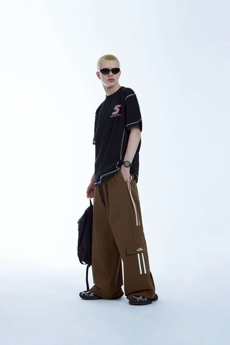 Men's Clothing Cut Side Stripe Wide-leg Pants Trendy Brand New Retro Color Contrast Patchwork Casual Wide-leg Pants