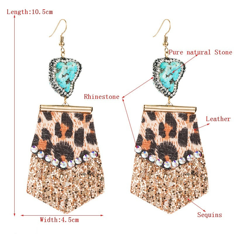 On-trend Leopard-print Long Leather Exaggerated Earrings