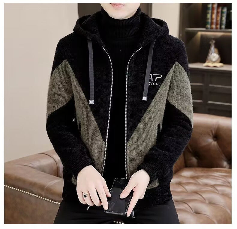 Trendy Hooded Woolen Coat Men