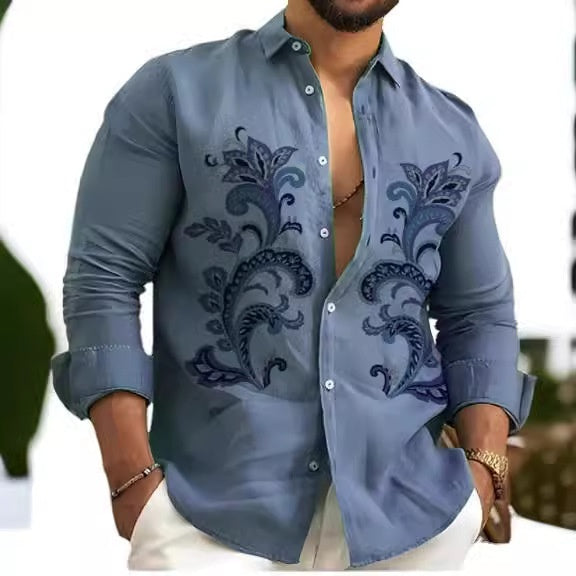 Men's Shirt Fashion Casual Printing Trendy Long Shirt Clothing