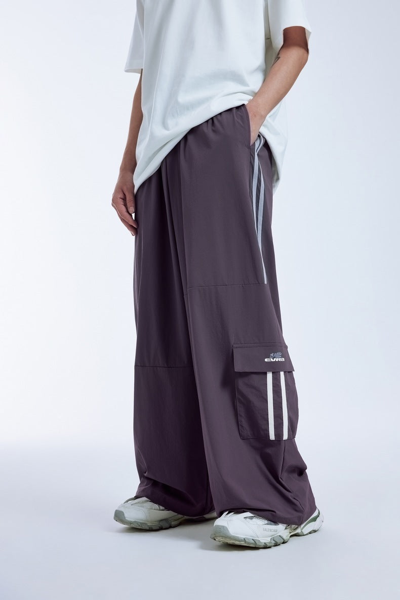 Men's Clothing Cut Side Stripe Wide-leg Pants Trendy Brand New Retro Color Contrast Patchwork Casual Wide-leg Pants